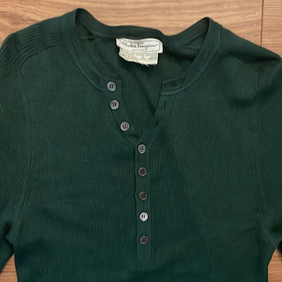 Fall 2011 runway Salvatore Ferragamo forest green henley sweater, size medium - Picture 2 of 8